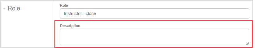 On the Edit Roles page to the right of the Role heading, the Description text field is highlighted.